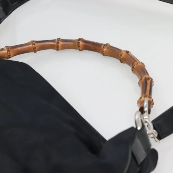 GUCCI Bamboo Hand Bag Nylon 2way Black Silver 001 1705 1577 Auth ti3394 - Picture 12 of 16